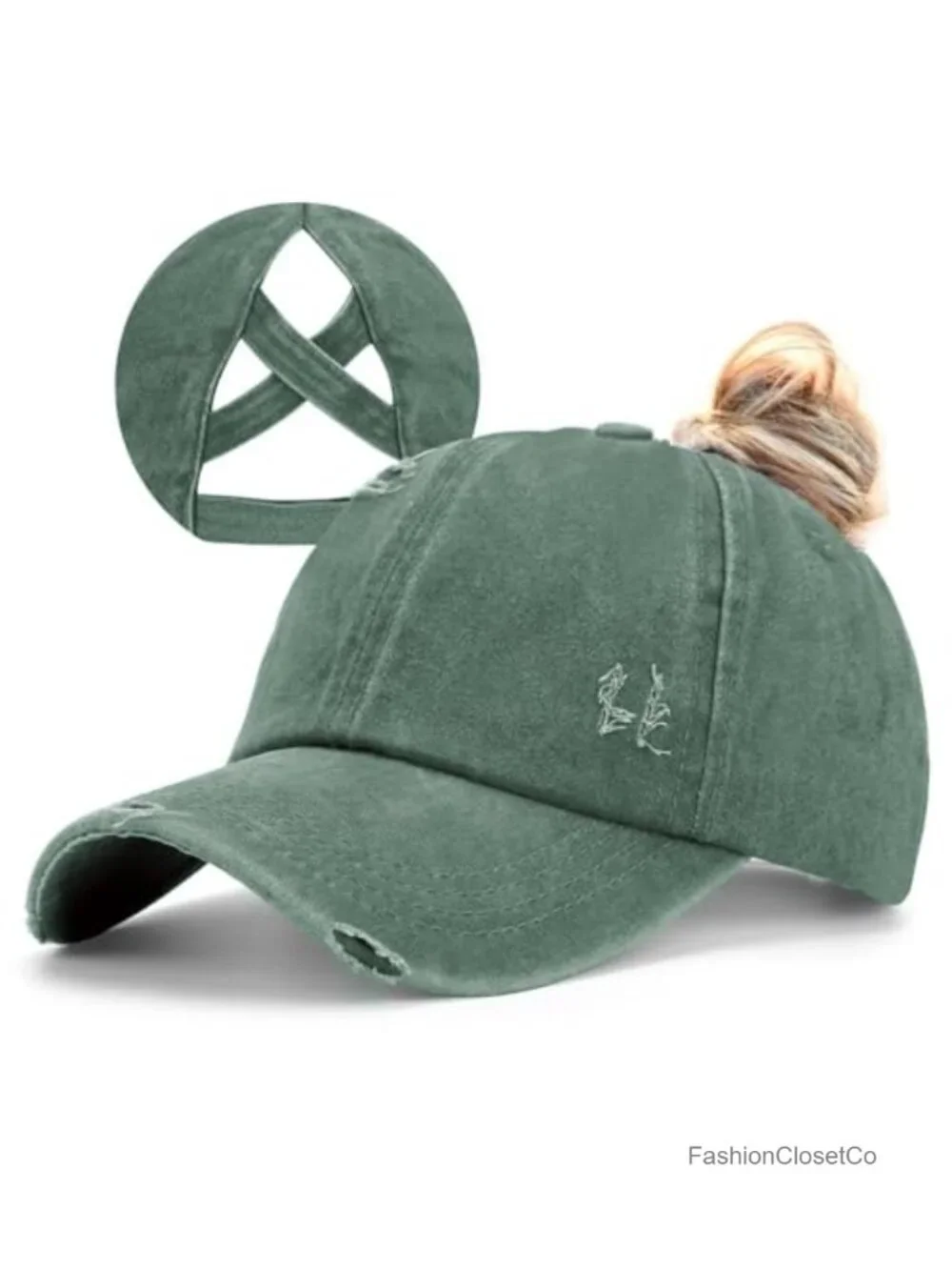 Criss Cross Ponytail Baseball Cap - Distressed Cotton Hat for Outdoor Sports